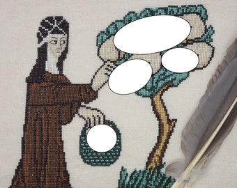 Monja Cosechando Falos: Marginalia Medieval 1 PDF Descarga Instantánea Patrón de Punto de Cruz Medieval