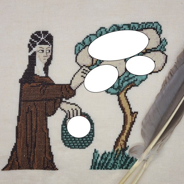 Nun Harvesting Phalluses: Medieval Marginalia 1 PDF Instant Download Medieval Cross Stitch Pattern