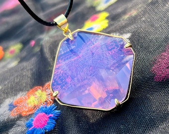 Heart of the Universe Andara Magician pendant- Tetrahedron sacred geometry monatomic Andara crystals lavender pink Andaras