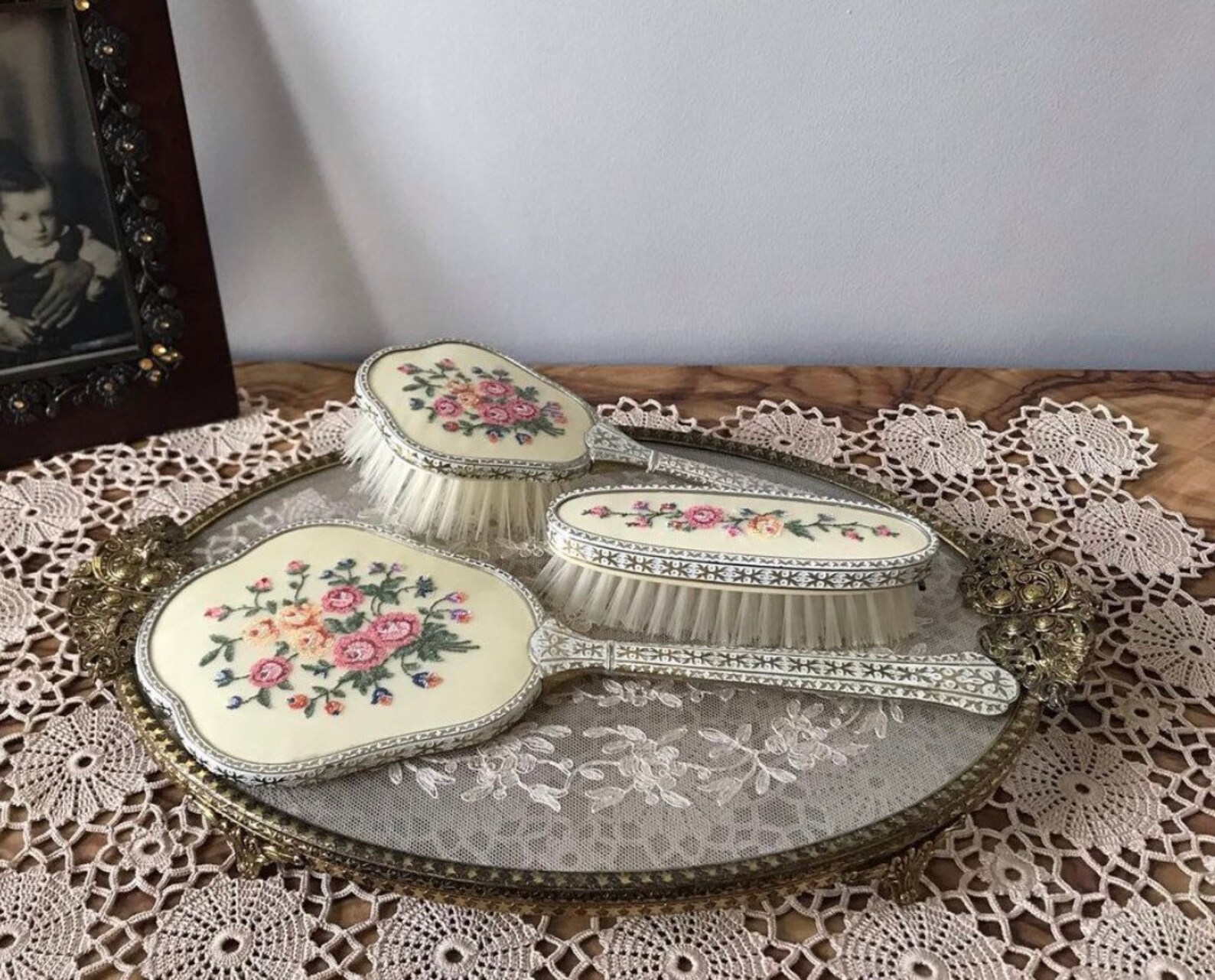 Vintage Regent Of London Petit Point Embroidery Vanity Etsy