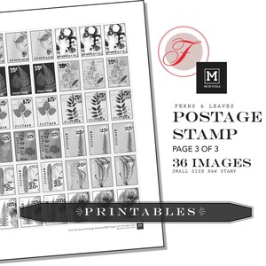 Ferns & Leaves Postage Stamp PRINTABLES, Digital Downloads, Faux Postage Stamps, DIY Stickers, Art Journaling, Digital Stamp, Collage, Stamp image 4