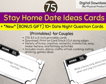 75 Stay Home Date Ideas for Couples Cards + [BONUS GIFT] 10+ Date Night Question Cards- Fun Date Ideas, Romantic Date Ideas