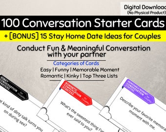 100 Conversation Starter Cards for Couples + [BONUS GIFT- 15 Stay Home Date Ideas] Date Night Questions for Couples