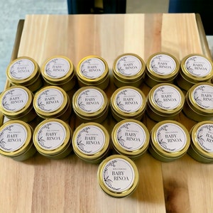 Personalized Baby Shower Favors | Set of 10 Custom Candles in Gold Tins | Baby Boy & Girl Shower Party Favors | Bulk Wedding Favors | Unique