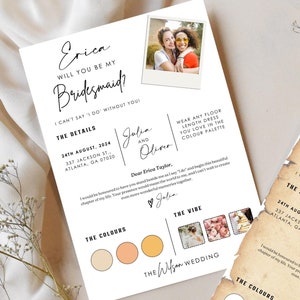 Modern Bridesmaid Info Card Template: Minimalist Bridal Party Invitation (Editable PDF)