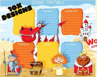 Horarios únicos para niños, planificador semanal, descarga digital de diseños para la vuelta al cole