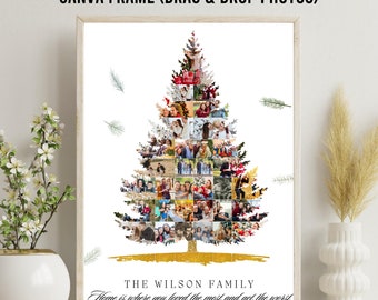 Personalisierter Familie Weihnachtsbaum Foto Collage Leinwand Rahmen (Digitales Geschenk)