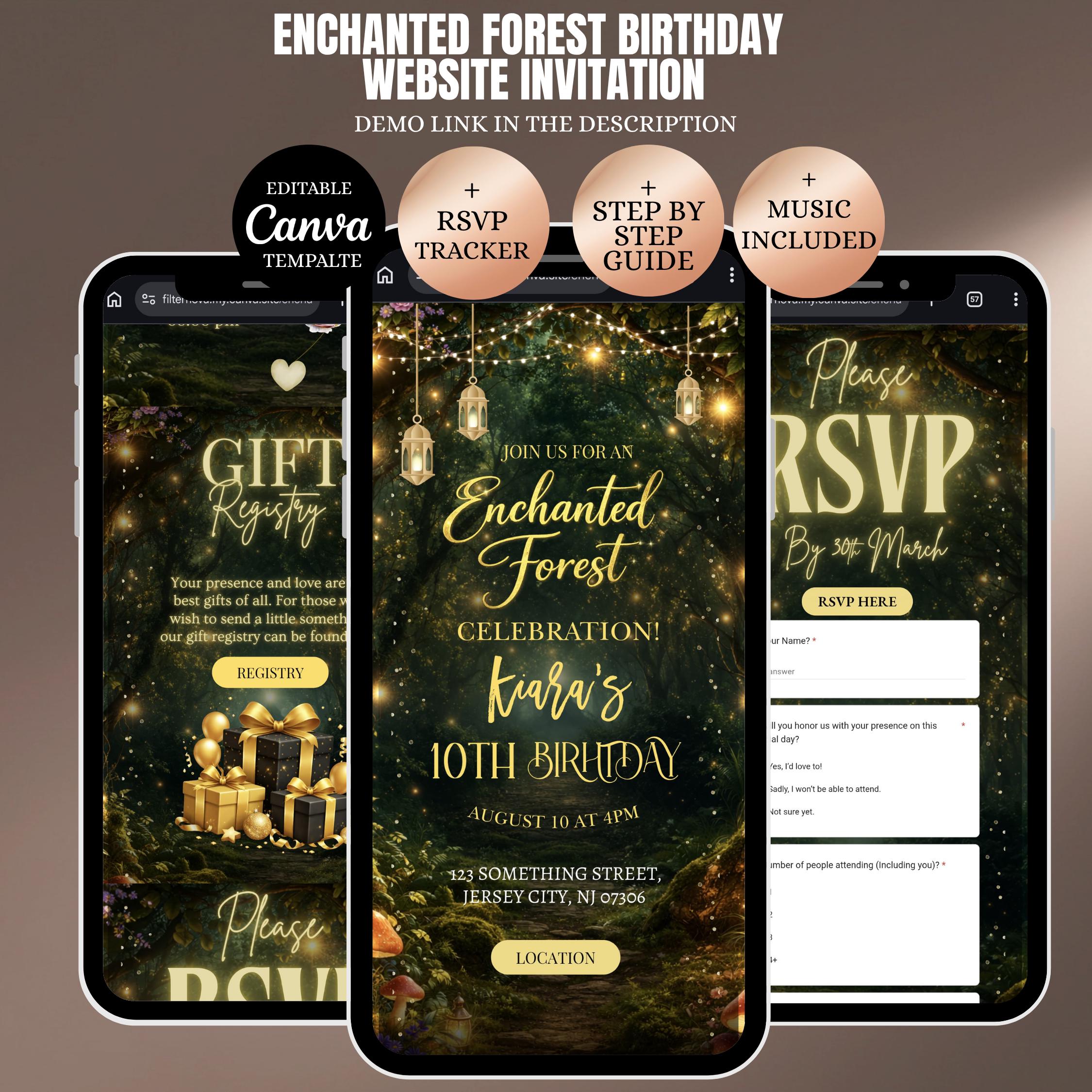 Forest Rave Invite Enchanted Forest Birthday Website Invitation, Editable Canva Fairy ...