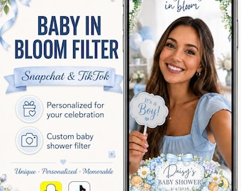 Baby in Bloom Snapchat Filter, Baby Boy Shower Filter, Blue Floral TikTok Overlay, Personalized Digital Party Filter