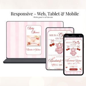 She is Cherry on Top Baby Shower Invitation Website with RSVP: Baby Shower Invitation, cherry Theme | Digital Download image 8
