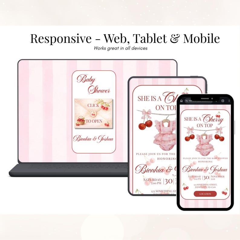 She is Cherry on Top Baby Shower Invitation Website with RSVP: Baby Shower Invitation, cherry Theme | Digital Download image 8