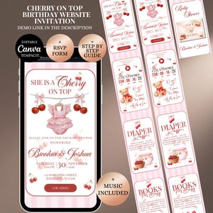 She is Cherry on Top Baby Shower Invitation Website with RSVP: Baby Shower Invitation, cherry Theme | Digital Download