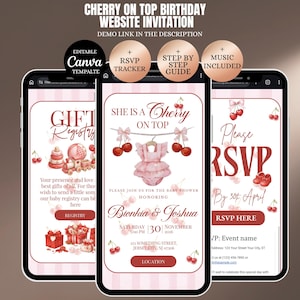 She is Cherry on Top Baby Shower Invitation Website with RSVP: Baby Shower Invitation, cherry Theme | Digital Download