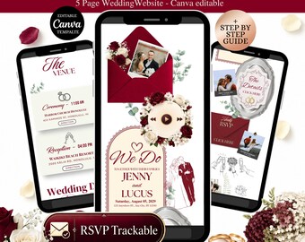 Wedding Website Template Canva, Burgundy & Ivory Digital Invitation, Trackable RSVP, Mobile Wedding Invite, Old Money