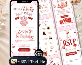 Cherry on Top Birthday Invitation Website with RSVP: Digital Birthday Invite, cherry Theme | Digital Download