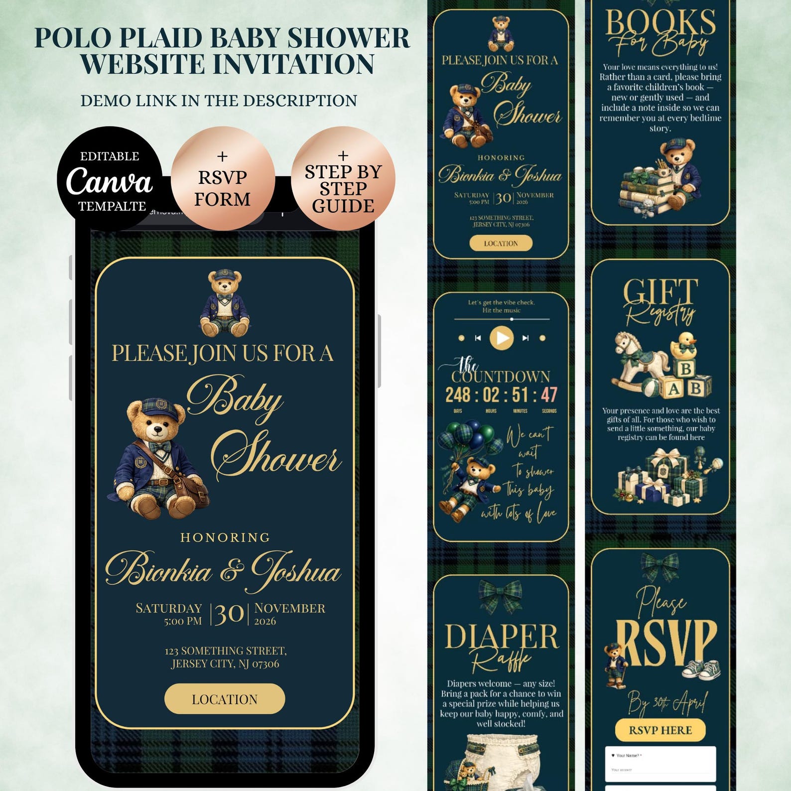 Preppy Teddy Bear Baby Shower Website Invitation, Polo Bear Baby Shower ...