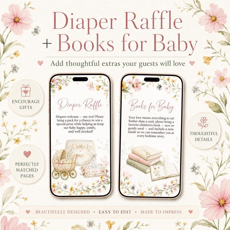 Baby in Bloom invitation website template with RSVP Tracker: Digital canva editable site for baby shower, wildflower floral gender reveal