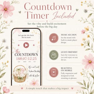 Baby in Bloom invitation website template with RSVP Tracker: Digital canva editable site for baby shower, wildflower floral gender reveal