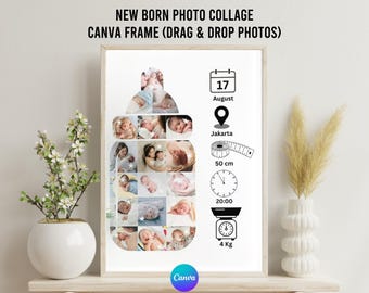 Newborn Photo Collage Canva Frame: Baby Bottle Keepsake (Digital Download)