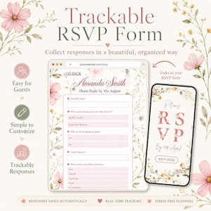 Baby in Bloom invitation website template with RSVP Tracker: Digital canva editable site for baby shower, wildflower floral gender reveal
