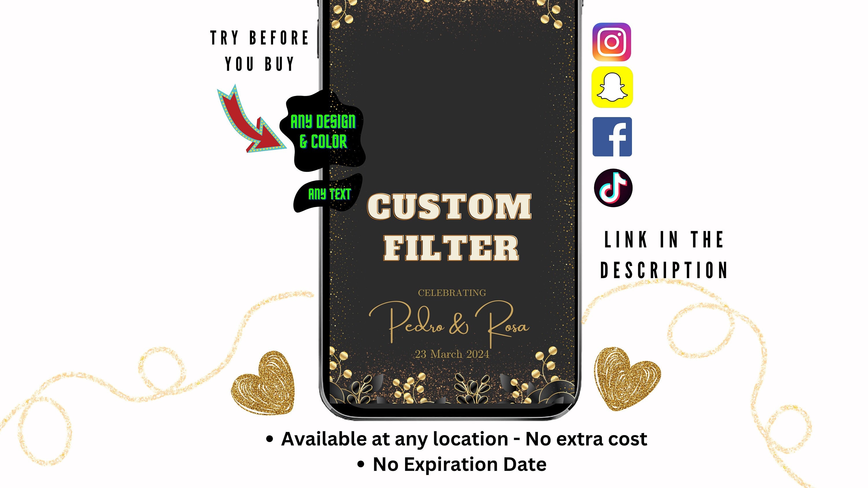 Custom Snapchat Filter for Wedding & Birthday party, Baby shower, Bridal Shower, Graduation, Bachelorette Party, Anniversary, Office party