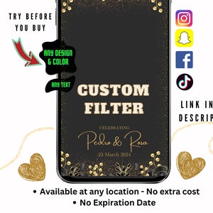 Custom filter Snapchat, Instagram and Facebook filter for wedding, birthday, bridal or baby shower, personalized design for social media