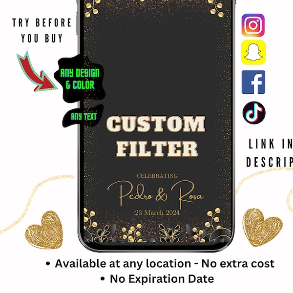 Custom filter Snapchat, Instagram and Facebook filter for wedding, birthday, bridal or baby shower, personalized design for social media
