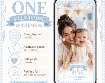 One Silly Goose Birthday Snapchat Filter, First Birthday Party Overlay, Personalized Goose Theme Baby Birthday Filter, TikTok Party Filter