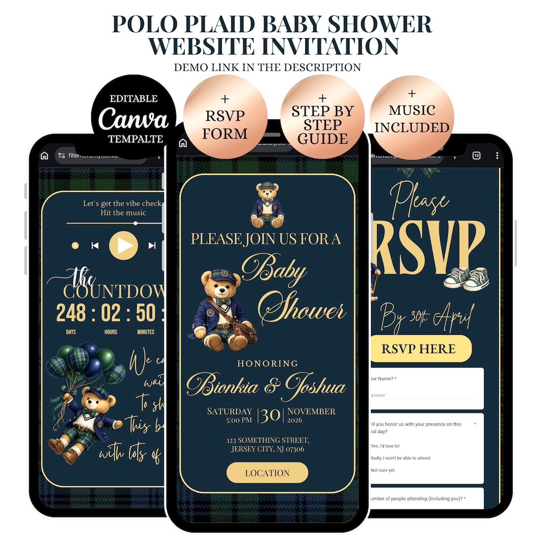 Preppy Teddy Bear Baby Shower Website Invitation, Polo Bear Baby Shower ...