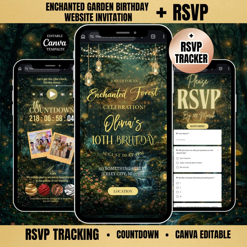 Enchanted Garden Birthday Website Invitation with RSVP, Editable Canva Fairy Party Invite, Magical Birthday, Online Invite Template
