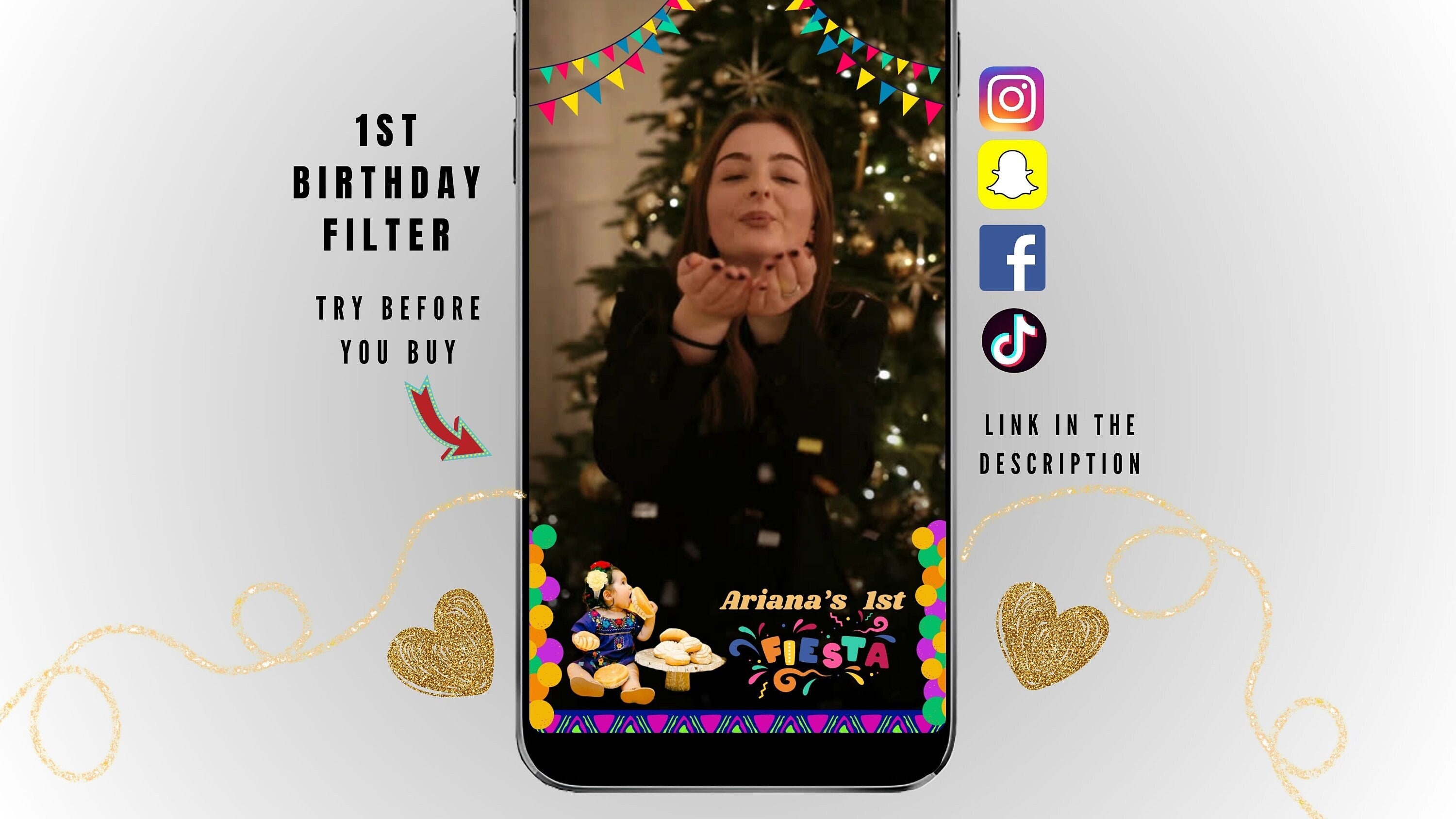 First Fiesta Snapchat Filter, Snapchat Lens, Tiktok Filter Birthday gift personalized custom 360 Photobooth Overlay template geofilter