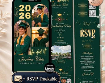 Graduation Website Invitation with RSVP: Green gold Class of 2026 Grad Party Invite, Digital Graduation Party Evite, College Grad