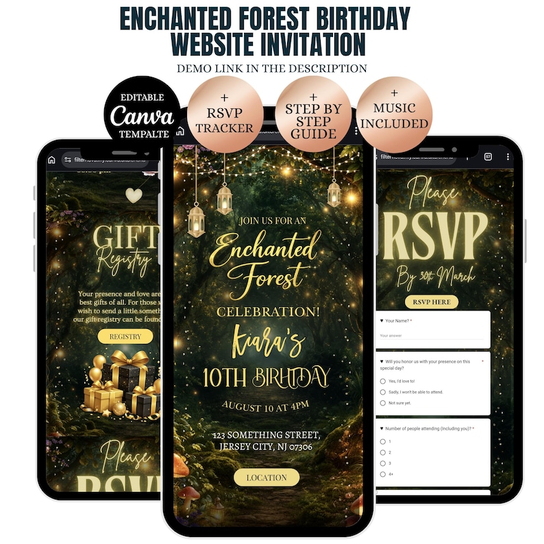 Forest Rave Invite Enchanted Forest Birthday Website Invitation, Editable Canva Fairy ...
