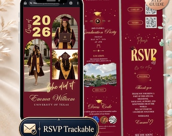 Burgundy Graduation Website Invitation with RSVP, Class of 2026 Grad Party Invite, Digital Graduation Party Evite, College Grad Invite