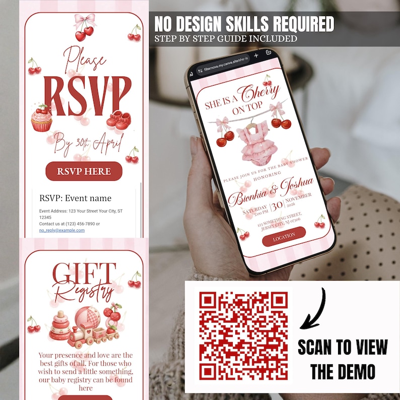 She is Cherry on Top Baby Shower Invitation Website with RSVP: Baby Shower Invitation, cherry Theme | Digital Download