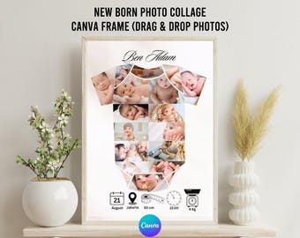 Newborn Photo Collage Canva Frame: Personalized Baby Keepsake (Digital Download)