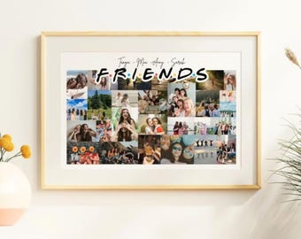 Personalisierte Freunde Foto-Collage: Individuell angefertigte digitale Wandkunst (Leinwand-Rahmen)