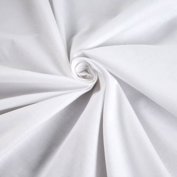59" Wide Solid Color White Cotton Fabric 100% Cotton Sold by Yard Breathable Fabric