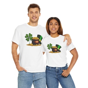 St. Patrick's Day-shirt - Lucky Charm-T-shirt - Irish Clover-top - T-shirt pot met goud - groen katoenen T-shirt met hoge hoed