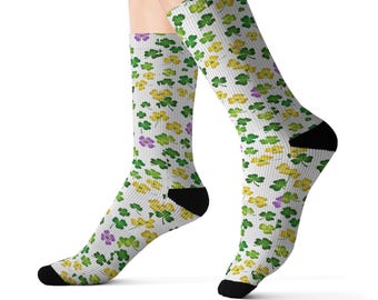 Kleemuster Socken für St Patricks Day - Lucky Green Gelb Gold Schuhe - Kleeblatt Design Accessoires - Geschenk für St Paddys Day