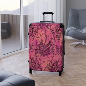 Mandala - Pink & Black Mandala Pattern - Cabin Suitcase - Suitcase with Wheels - Weekend Suitcase - Hardshell Suitcase