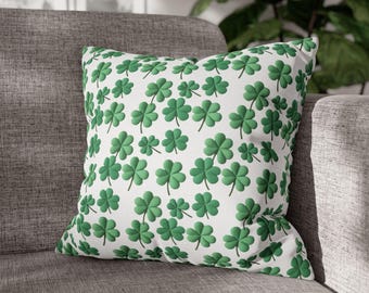 St. Patrick's Day Throw Pillow Cover - Lucky Clover Pillow Cover - Shamrock Decor - Irish Home Accent Pillow Cover