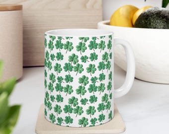 St. Patrick's Day Clover Ceramic Mug - Perfect for Coffee Lovers - Cute Irish Tea Mug - Green Shamrock Cup