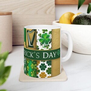 St. Patrick&#39;s Day Ceramic Mug - Celebrate Irish Heritage - Green Shamrock Coffee Cup