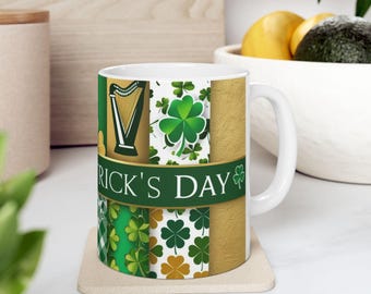 St. Patrick's Day Ceramic Mug - Celebrate Irish Heritage - Green Shamrock Coffee Cup