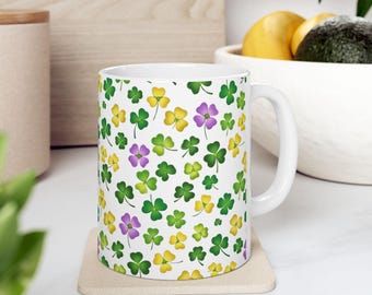 St. Patrick's Day Ceramic Mug - Clover Pattern Mug - Irish Celebration Mug - Coffee Lover Gift