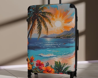 Tropical Beach Suitcase: Hibiscus Print Polycarbonate Travel Luggage