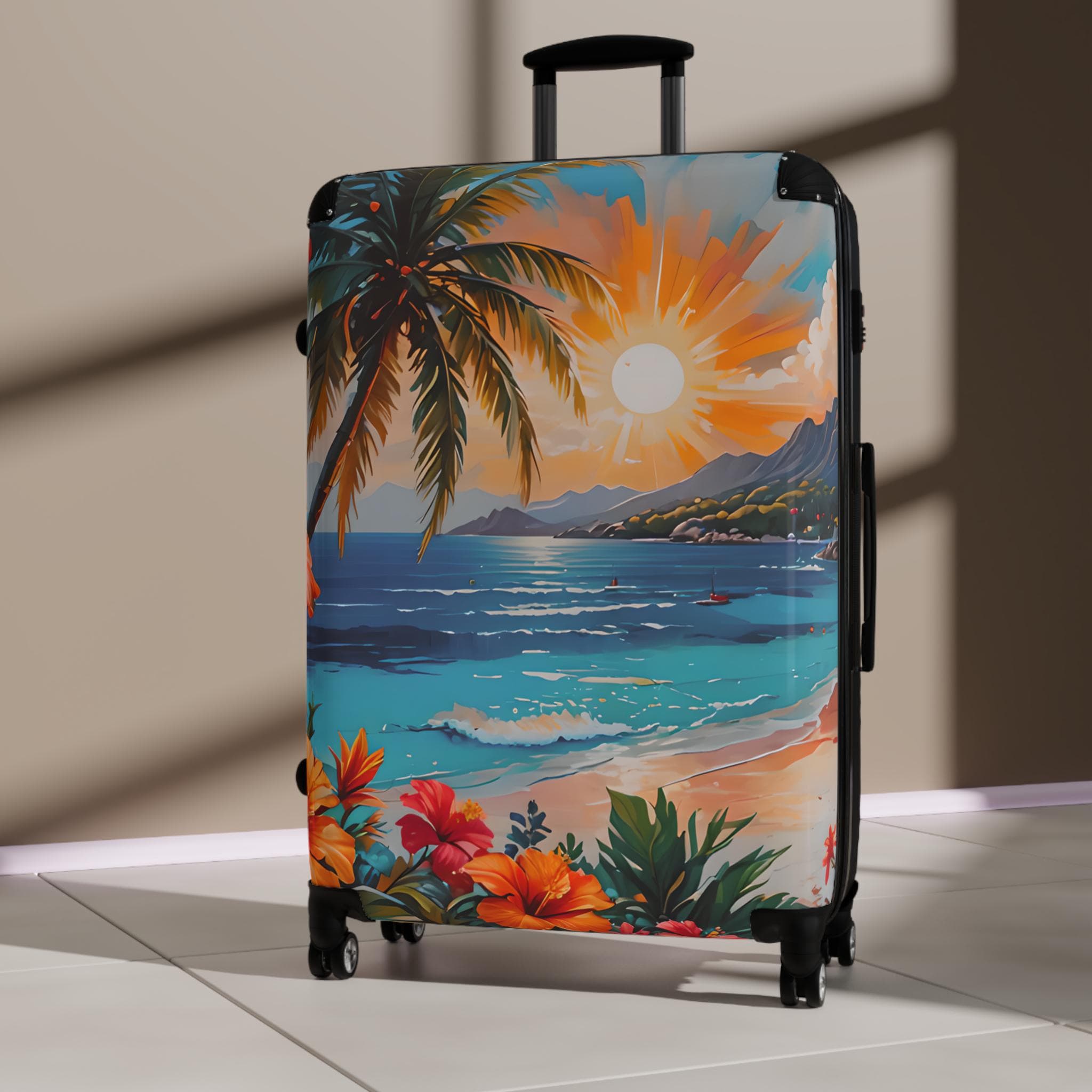 Tropical Beach Suitcase: Hibiscus Print Polycarbonate Travel