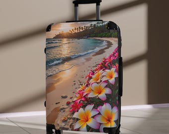 Plumeria's by the Beach Cabin Suitcase - Plumeria Paradise Travel Luggage - Beach Vacation Suitcase - Tropical Sunset Cabin Suitcase