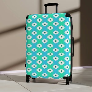 Retro Suitcase - Blue & Green Suitcase - Travel Suitcase - Hardshell Suitcase - Suitcase with Wheels - Cabin Suitcase